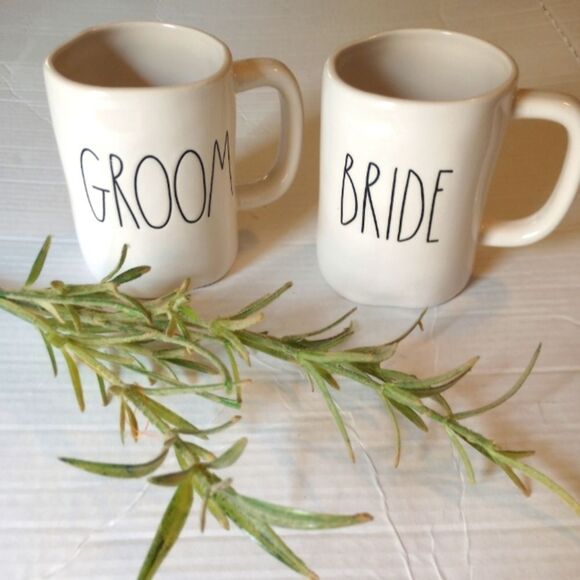 Rae Dunn Bride And Groom Coffee Mugs - Picture 1 of 6